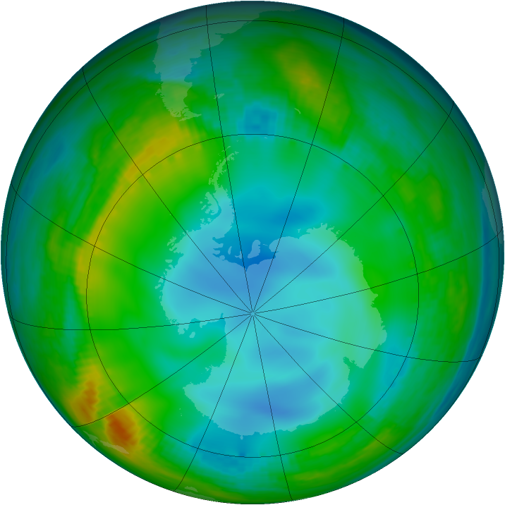Antarctic ozone map for 20 June 1989